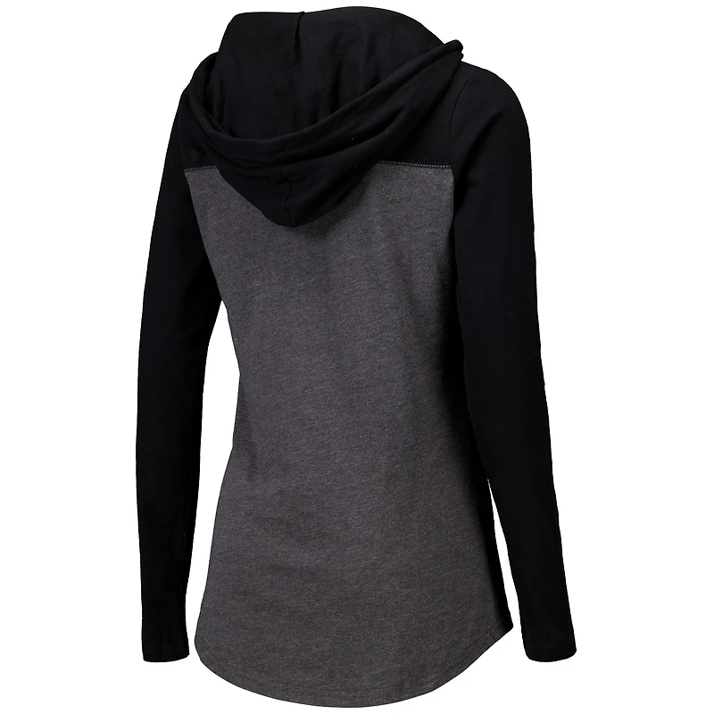 Women's Heather Charcoal Army Black Knights Knockout Color Block Hooded V-Neck Long Sleeve T-Shirt
