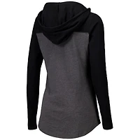 Women's Heather Charcoal Army Black Knights Knockout Color Block Hooded V-Neck Long Sleeve T-Shirt