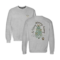 Women's  Heather Gray Army Black Knights Classic Merry Christmas Tree Crewneck Sweatshirt