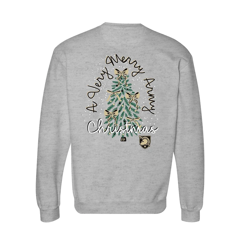 Women's  Heather Gray Army Black Knights Classic Merry Christmas Tree Crewneck Sweatshirt