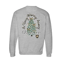 Women's  Heather Gray Army Black Knights Classic Merry Christmas Tree Crewneck Sweatshirt