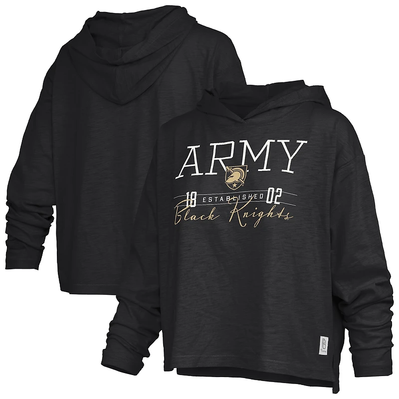 Women's Pressbox  Black Army Knights Castillo Slub Waist Length Long Sleeve Hooded T-Shirt