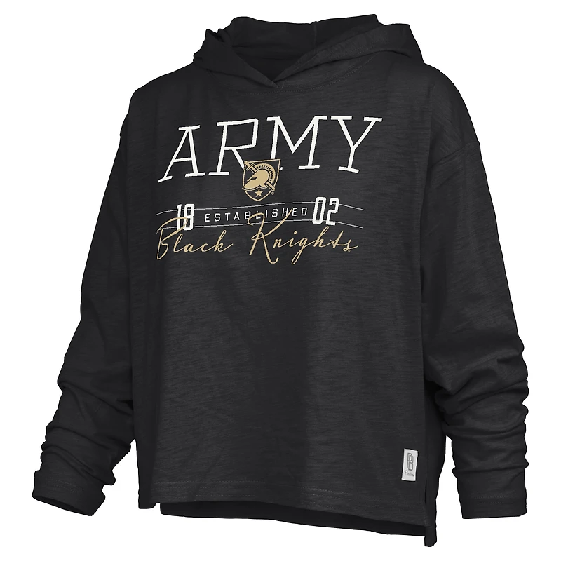 Women's Pressbox  Black Army Knights Castillo Slub Waist Length Long Sleeve Hooded T-Shirt