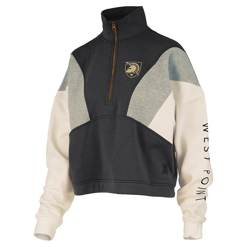 Women's Pressbox  Black Army Knights Ferrara Color Block Quarter-Zip Sweatshirt