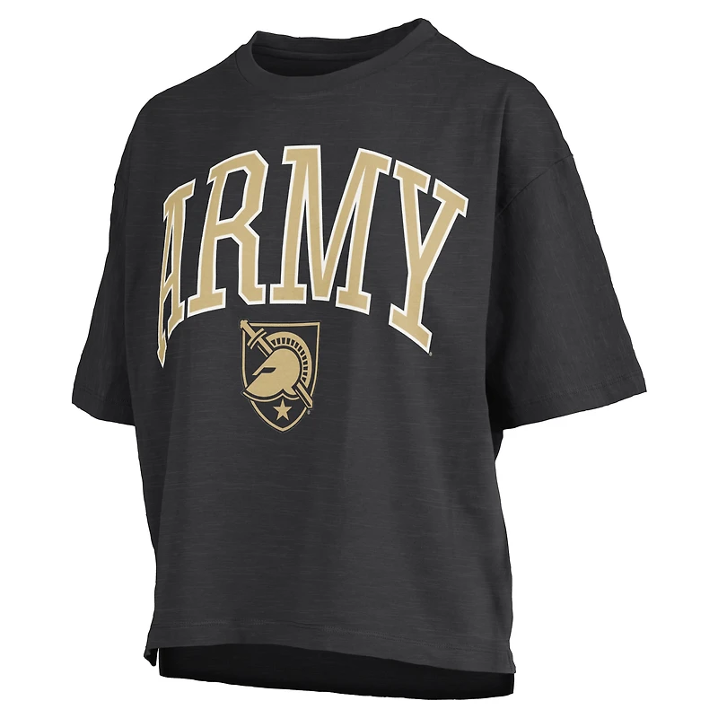 Women's Pressbox Black Army Knights Nelson Arch Over Logo Waist Length Oversized Slub T-Shirt
