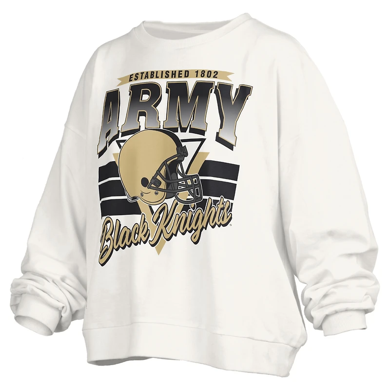 Women's Pressbox White Army Black Knights Oversized Janice Retro Waist-Length Pullover Sweatshirt