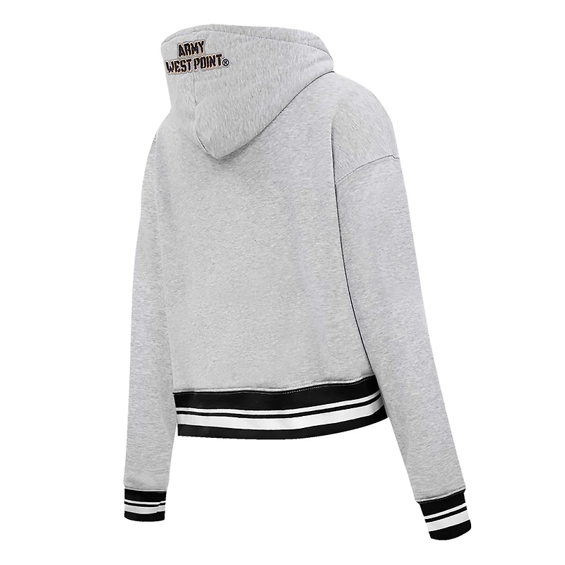 Women's Pro Standard Heather Gray Army Black Knights Script Tail Fleece Cropped Pullover Hoodie