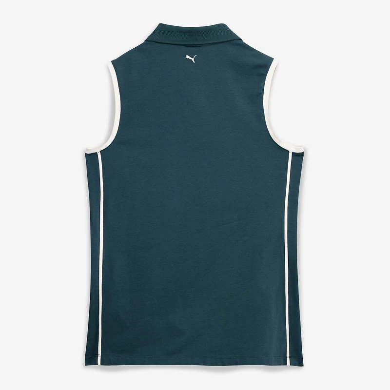 Women's Puma Forest Green Arnold Palmer Invitational Modalon Piped Sleeveless Tri-Blend Golf Polo