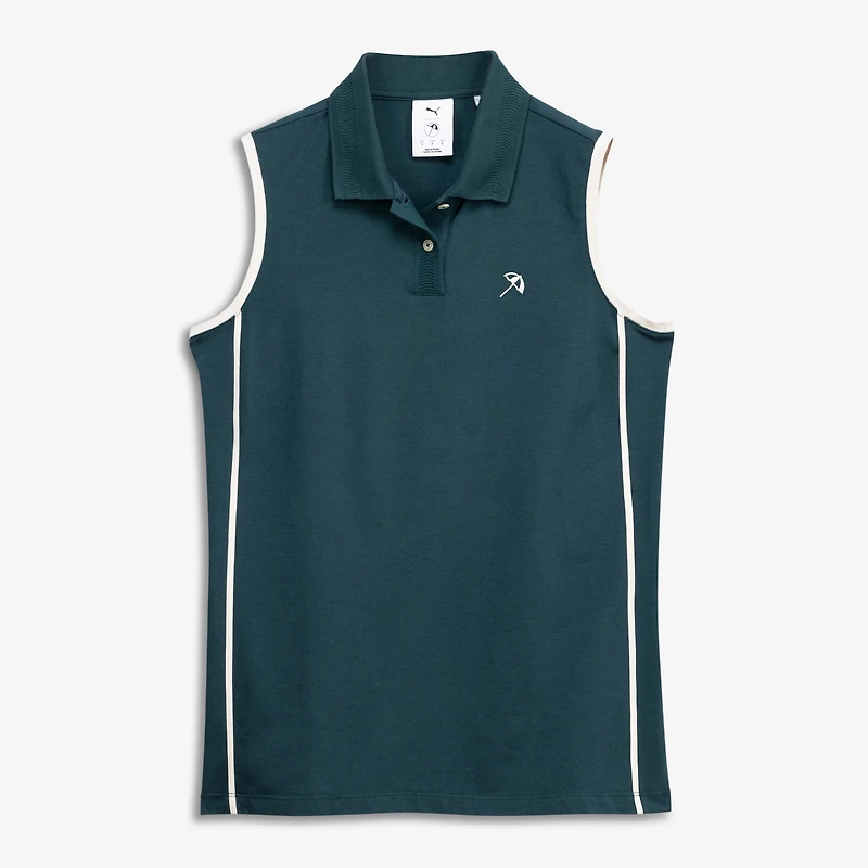 Women's Puma Forest Green Arnold Palmer Invitational Modalon Piped Sleeveless Tri-Blend Golf Polo
