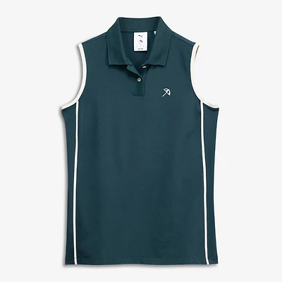 Women's Puma Forest Green Arnold Palmer Invitational Modalon Piped Sleeveless Tri-Blend Golf Polo