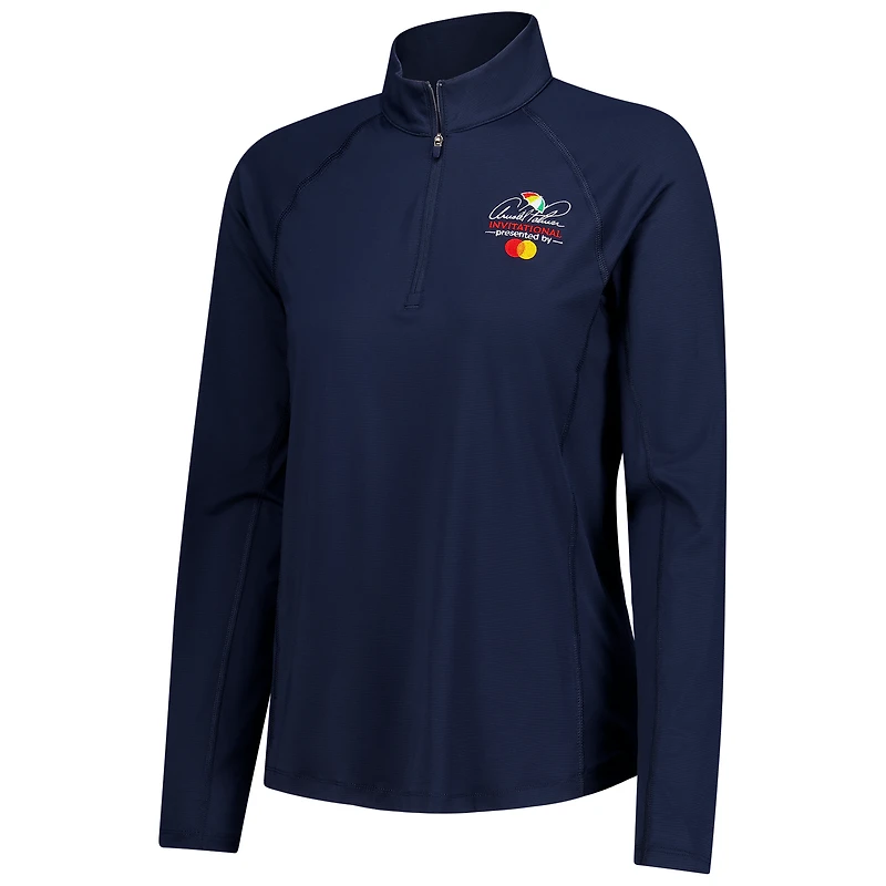 Pull-over Puma pour femme, modèle Arnold Palmer Invitational You-V, coloris marine, coupe raglan et fermeture éclair au quart.