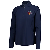 Pull-over Puma pour femme, modèle Arnold Palmer Invitational You-V, coloris marine, coupe raglan et fermeture éclair au quart.