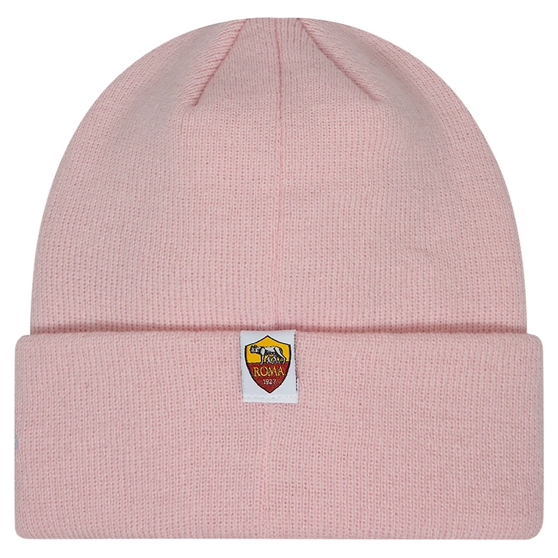 Bonnet en tricot à revers rose AS Roma Romina New Era pour jeune