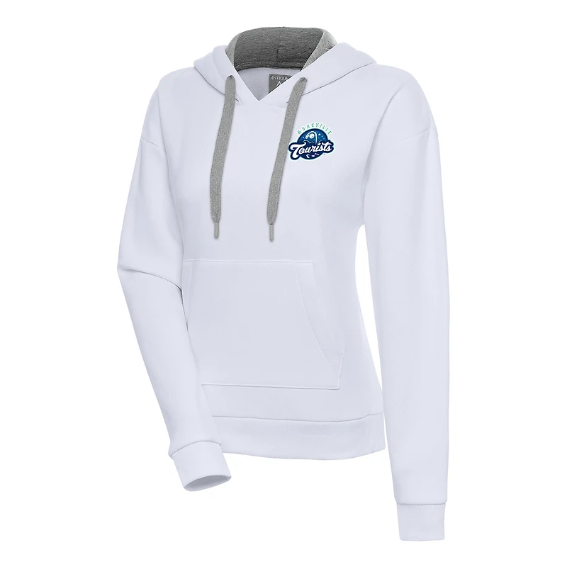 Women's Antigua White Asheville Tourists Victory Pullover Hoodie