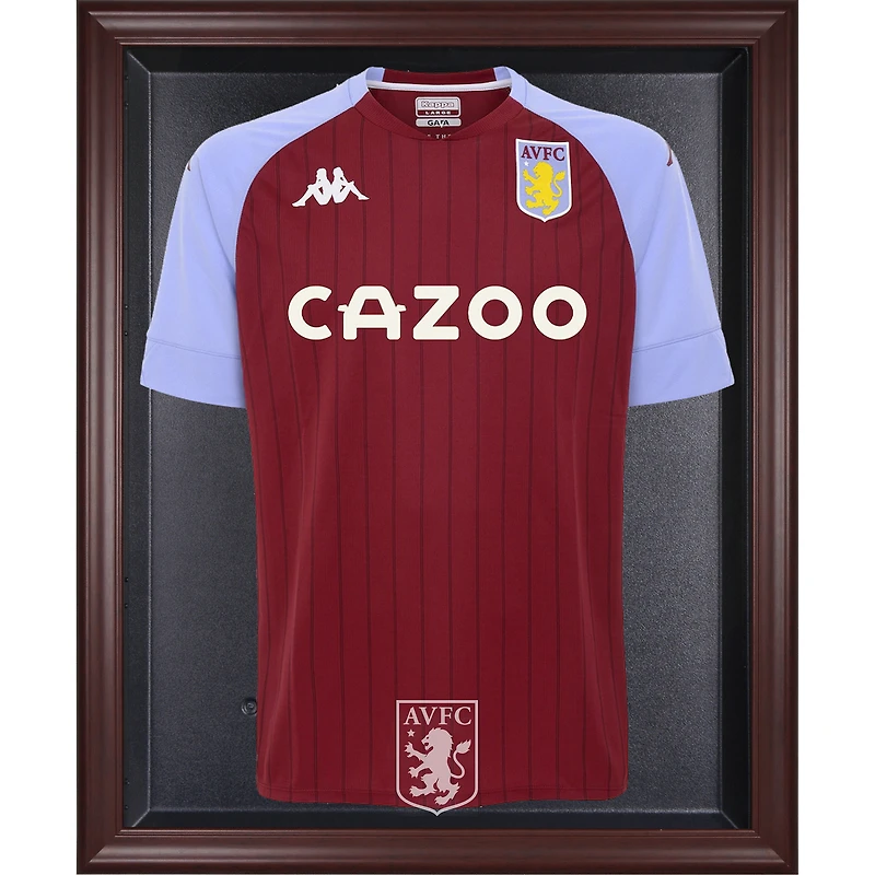 Vitrine de présentation du maillot avec logo de l'équipe Aston Villa marron