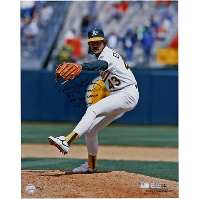 Photo de lanceur autographiée de Dennis Eckersley (Athletics), format 40,6 x 50,8 cm, avec inscription reprenant ses statistiques de carrière - Édition limitée n° 10/10