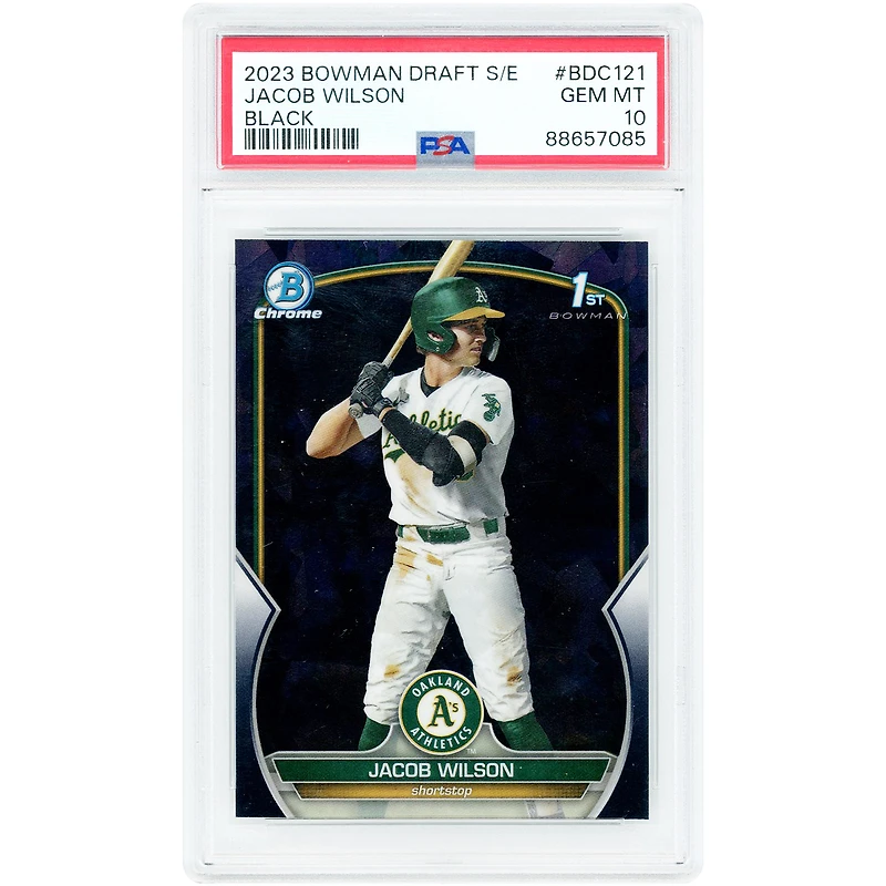 Carte Jacob Wilson Athletics 2023 Bowman Draft Sapphire Edition Black Refractor #BDC-121 #10/10 authentifiée par PSA