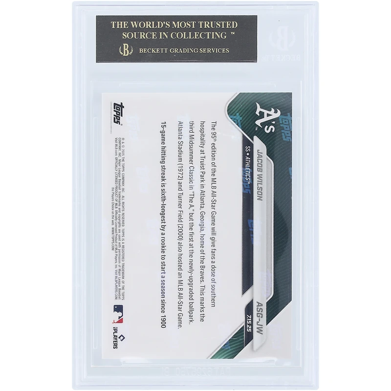 Jacob Wilson Athletics 2025 Topps Now 2025 MLB All-Star Game Selection - AL Black Label #ASG-JW BGS Authenticated 10 Rookie Card - 10,10,10,10 Subgrades