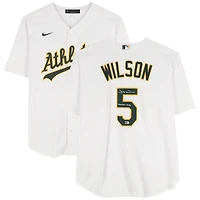 Maillot réplique blanc Nike autographié par Jacob Wilson (Athletics) avec inscription « Débuts en MLB le 19/07/2024 ».