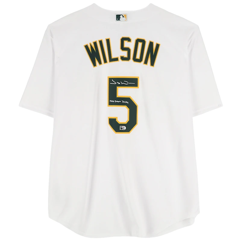 Jacob Wilson Athletics Autographed White Nike Replica Jersey with "MLB Debut 7/19/24" Inscription