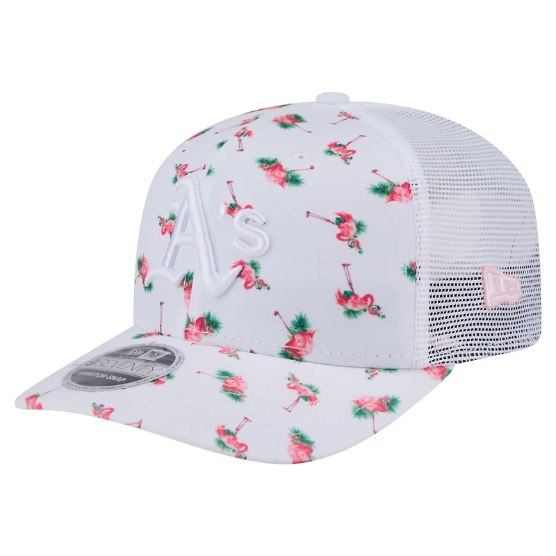 Casquette extensible à bouton-pression New Era Athletics blanche Flamingo 9SEVENTY pour homme