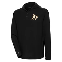 T-shirt à capuche Henley manches longues et pour homme Antigua Black Athletics Strong Hold