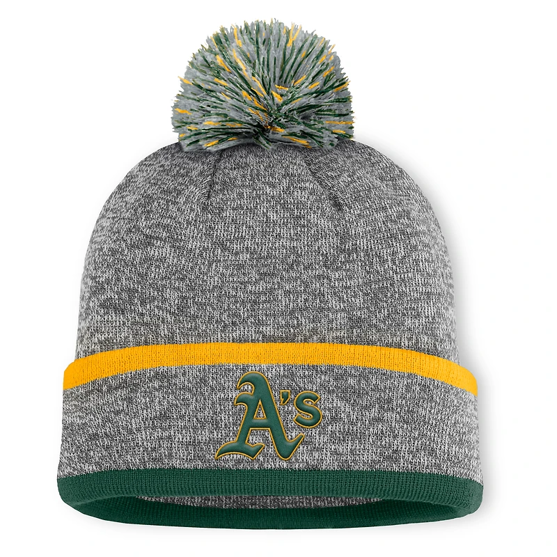 Bonnet en tricot à revers et pompon gris chiné pour homme Athletics Fanatics
