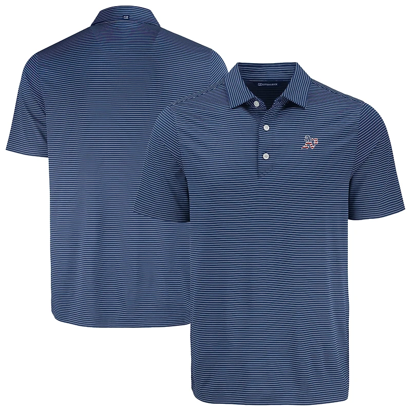 Polo bleu marine à rayures fines pour homme de Cutter & Buck Athletics Forge Eco