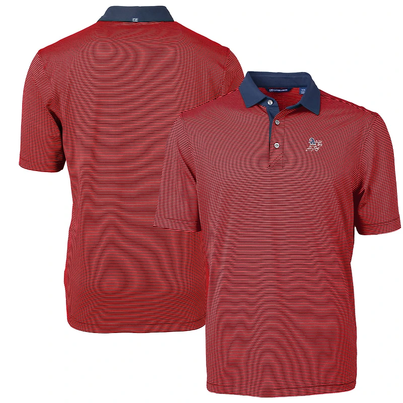 Polo recyclé à rayures et logo Americana pour homme, Cutter & Buck, rouge, piqué écologique,