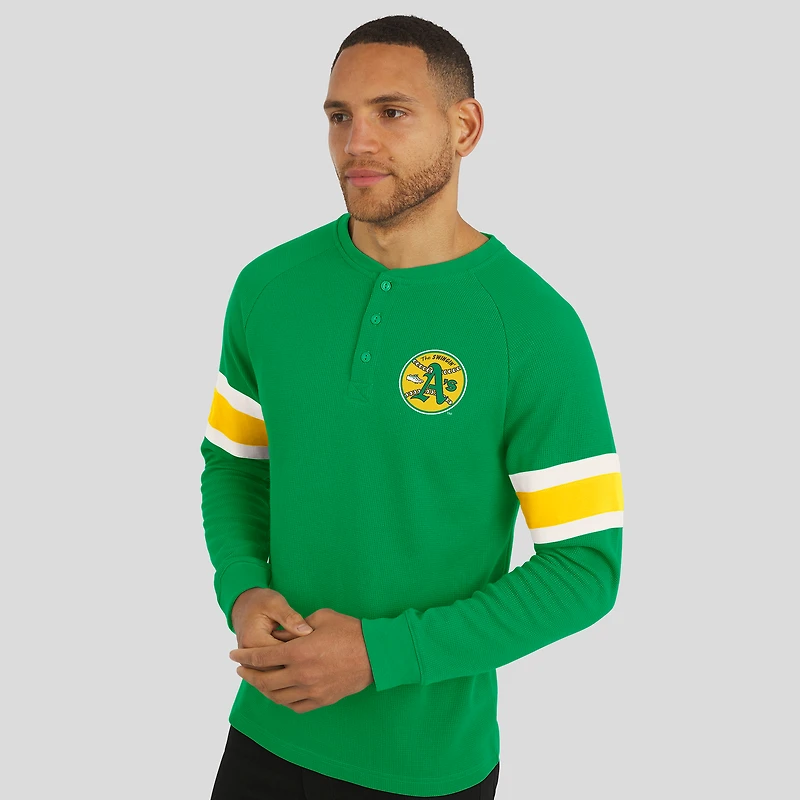 Men's Darius Rucker Collection by Fanatics Green Athletics Waffle-Knit Raglan Long Sleeve Henley T-Shirt