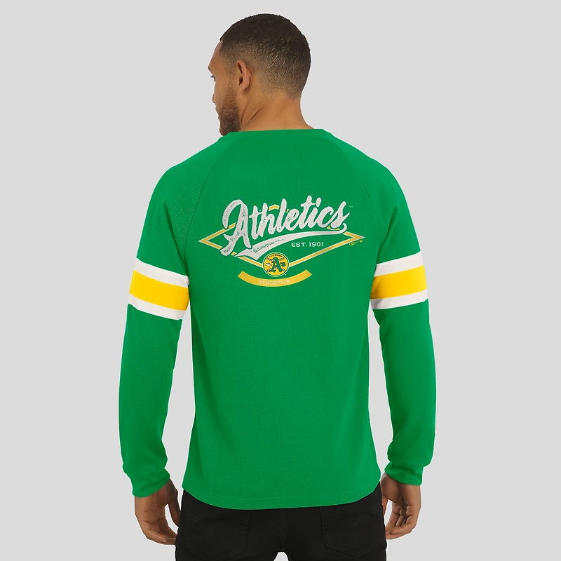 Men's Darius Rucker Collection by Fanatics Green Athletics Waffle-Knit Raglan Long Sleeve Henley T-Shirt