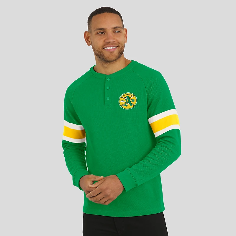 Men's Darius Rucker Collection by Fanatics Green Athletics Waffle-Knit Raglan Long Sleeve Henley T-Shirt
