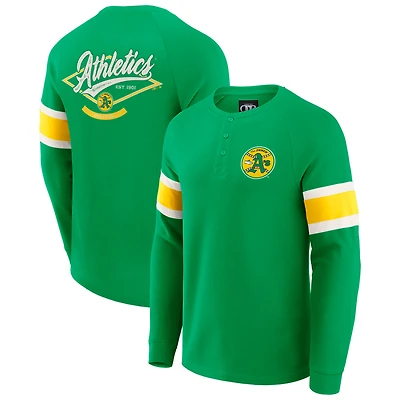 Men's Darius Rucker Collection by Fanatics Green Athletics Waffle-Knit Raglan Long Sleeve Henley T-Shirt