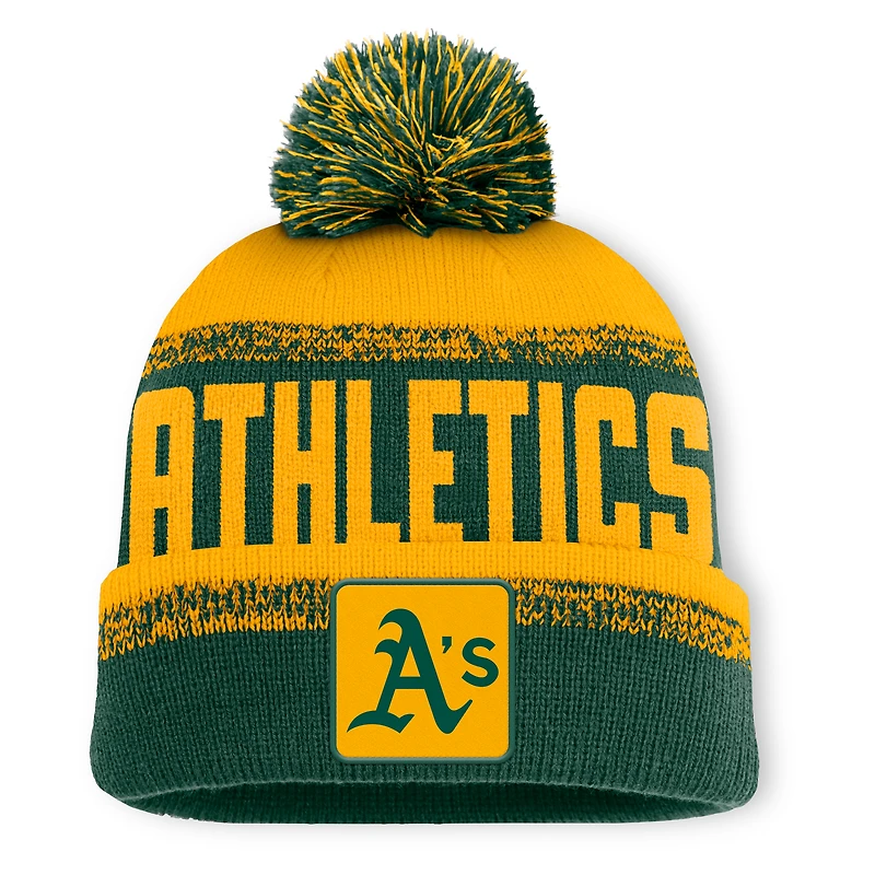 Bonnet en tricot à revers et pompon Fanatics Athletics No-Doubter vert/or pour homme