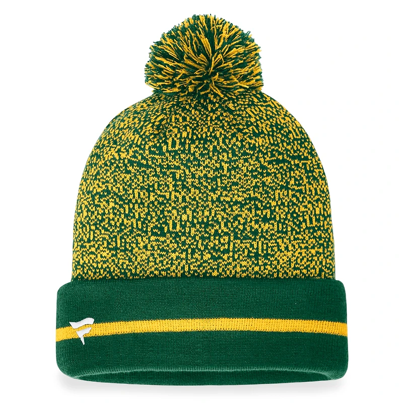 Bonnet en tricot à revers teint par points Fanatics vert/or Athletics pour homme avec pompon