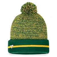 Bonnet en tricot à revers teint par points Fanatics vert/or Athletics pour homme avec pompon