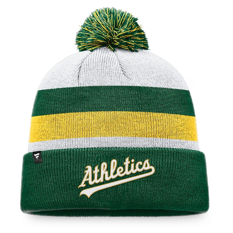 Men's Fanatics Green Athletics Stripe Cuffed Knit Hat with Pom