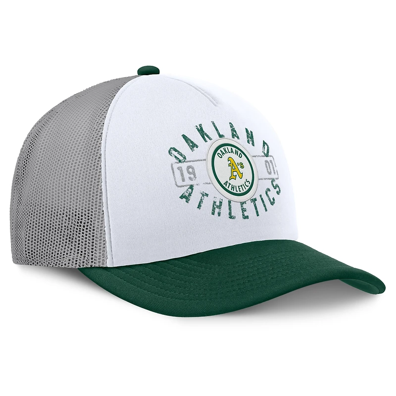 Men's Fanatics White/Green Athletics Designated A-Frame Foam Front Trucker Adjustable Hat