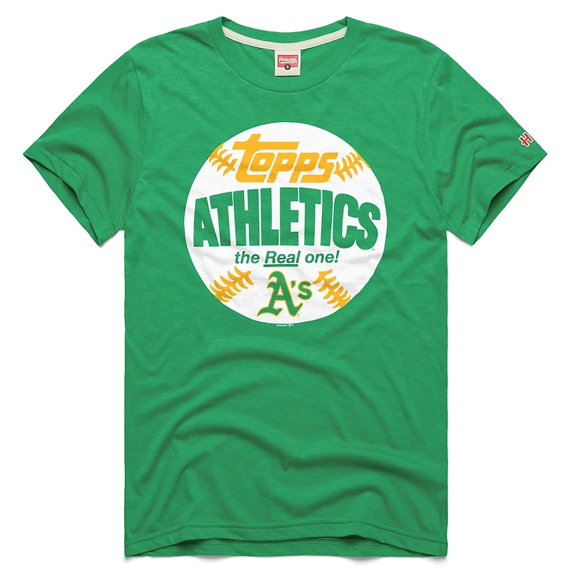 Men's Homage  Green Athletics MLB x Topps Baseball The Real One Tri-Blend T-Shirt
