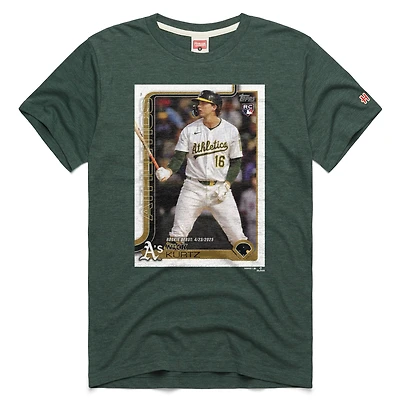 Men's Homage Nick Kurtz Green Athletics Topps Baseball Card Tri-Blend T-Shirt