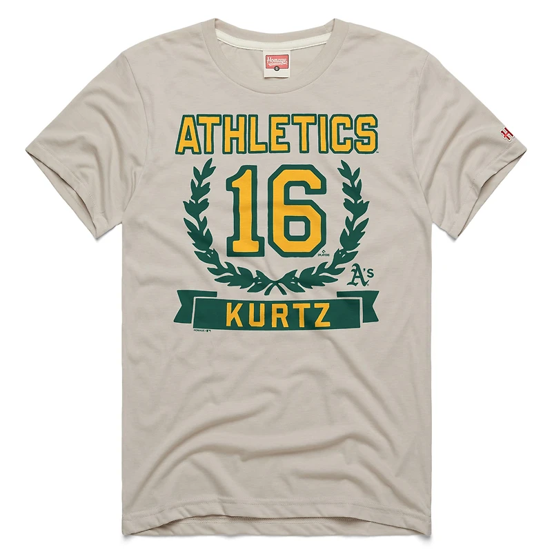 Men's Homage Nick Kurtz Stone Athletics Wreath Rookie Graphic Tri-Blend T-Shirt