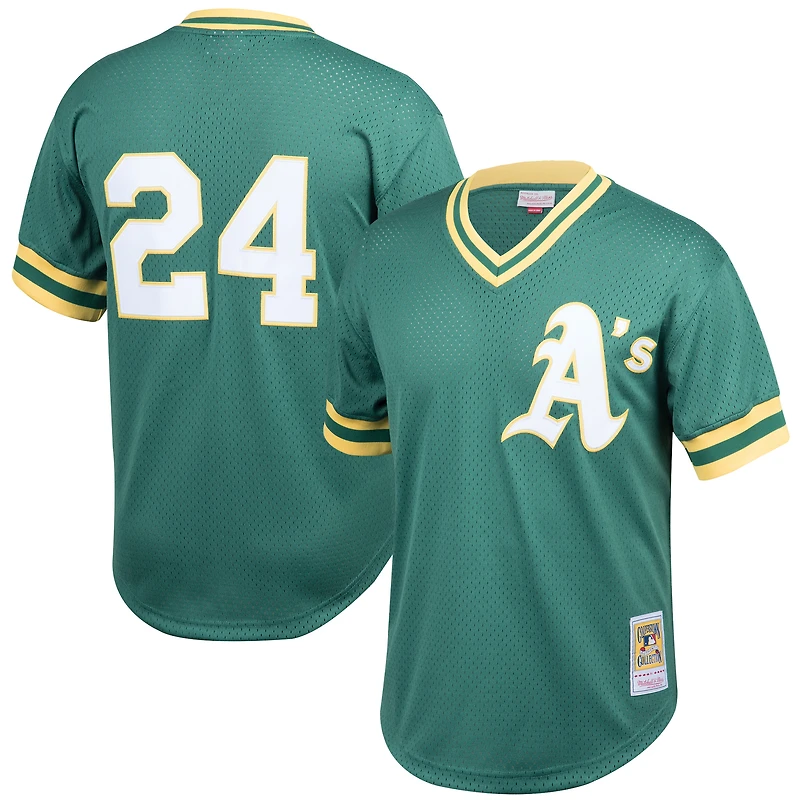 Men's Mitchell & Ness Rickey Henderson Green Athletics Cooperstown Collection Big Tall Mesh Batting Practice Jersey