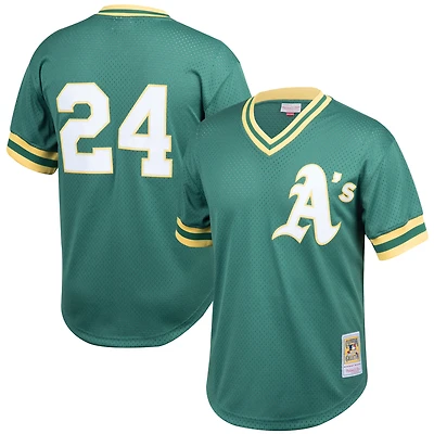 Men's Mitchell & Ness Rickey Henderson Green Athletics Cooperstown Collection Big Tall Mesh Batting Practice Jersey