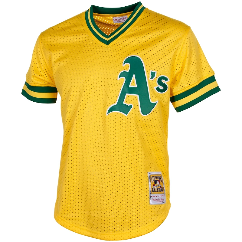 Men's Mitchell & Ness Rickey Henderson Yellow Athletics Cooperstown Mesh Batting Practice Jersey