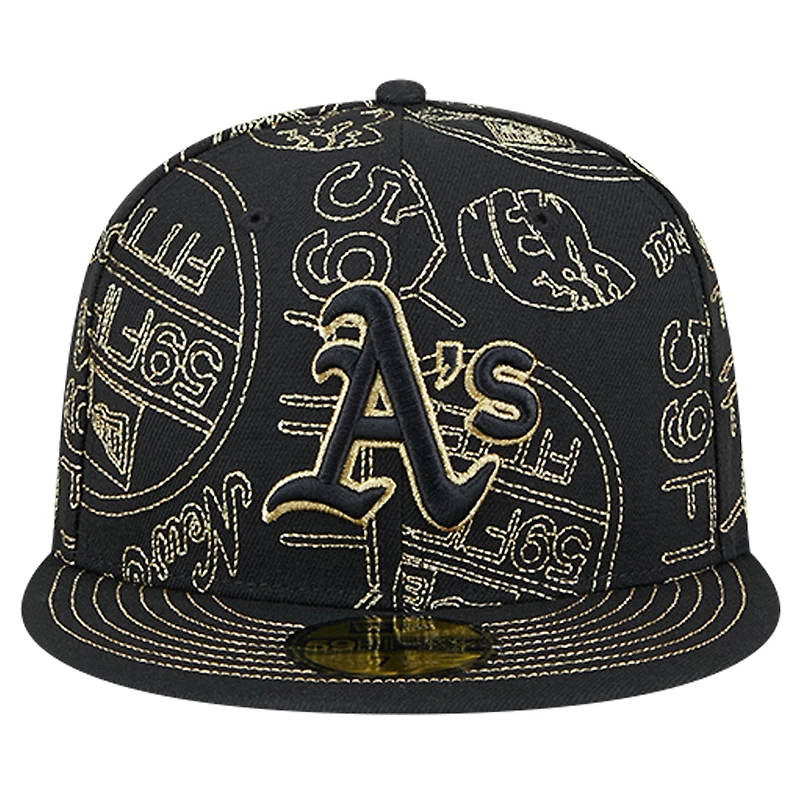 Men's New Era Black Athletics 59FIFTY Day Allover Fitted Hat
