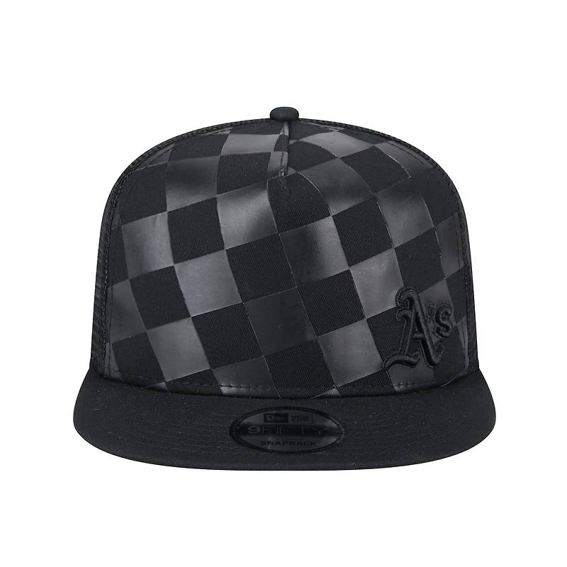 Men's New Era Black Athletics Score Check A-Frame Trucker 9FIFTY Snapback Hat