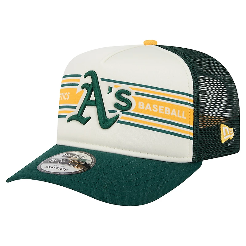 Men's New Era Cream/Green Athletics Banner A-Frame 9FIFTY Trucker Snapback Hat