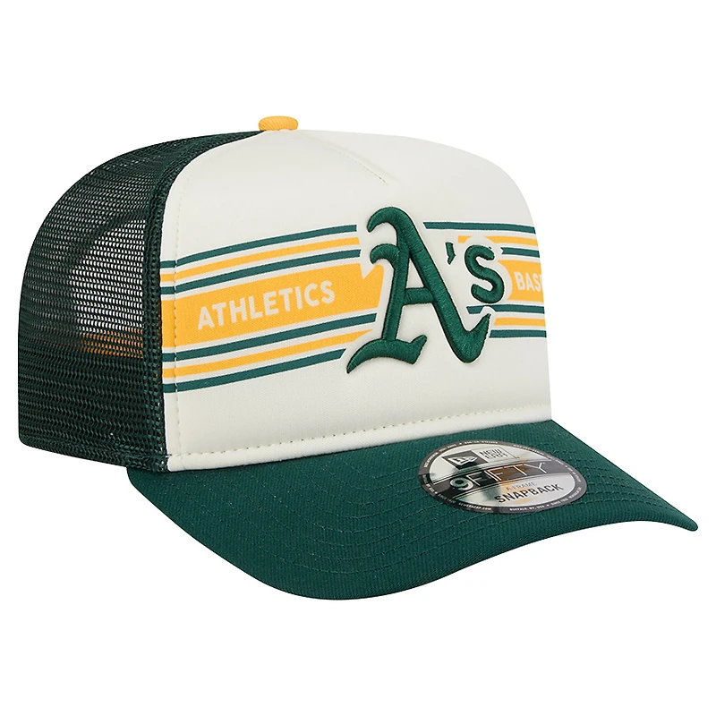 Men's New Era Cream/Green Athletics Banner A-Frame 9FIFTY Trucker Snapback Hat