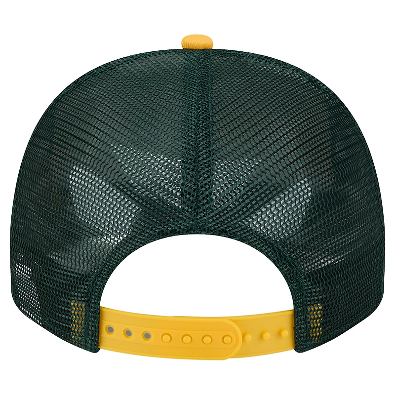 Men's New Era Cream/Green Athletics Banner A-Frame 9FIFTY Trucker Snapback Hat