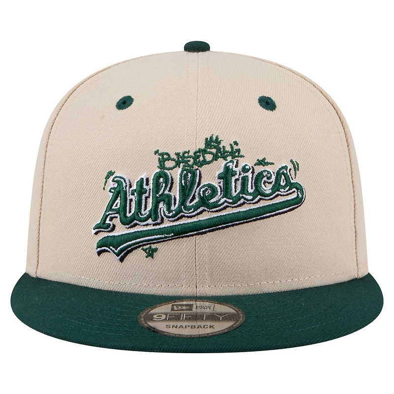 Men's New Era Cream/Green Athletics Team Art 9FIFTY Snapback Hat